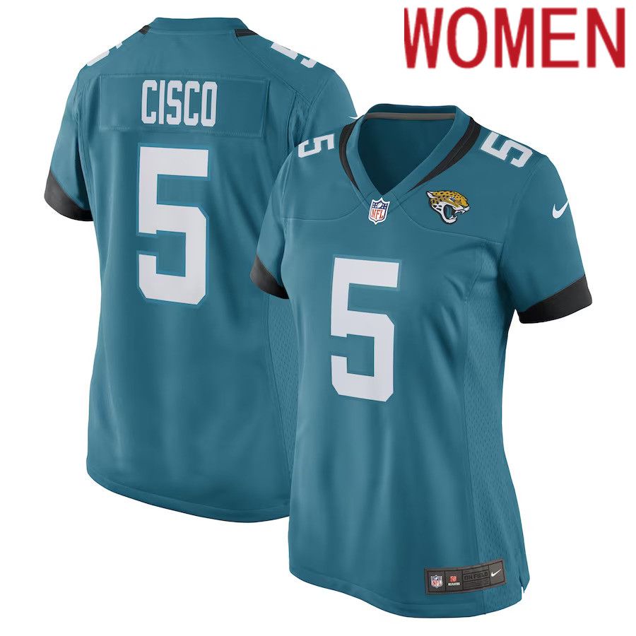 Women Jacksonville Jaguars #5 Andre Cisco Nike Teal Game Player NFL Jersey->women nfl jersey->Women Jersey